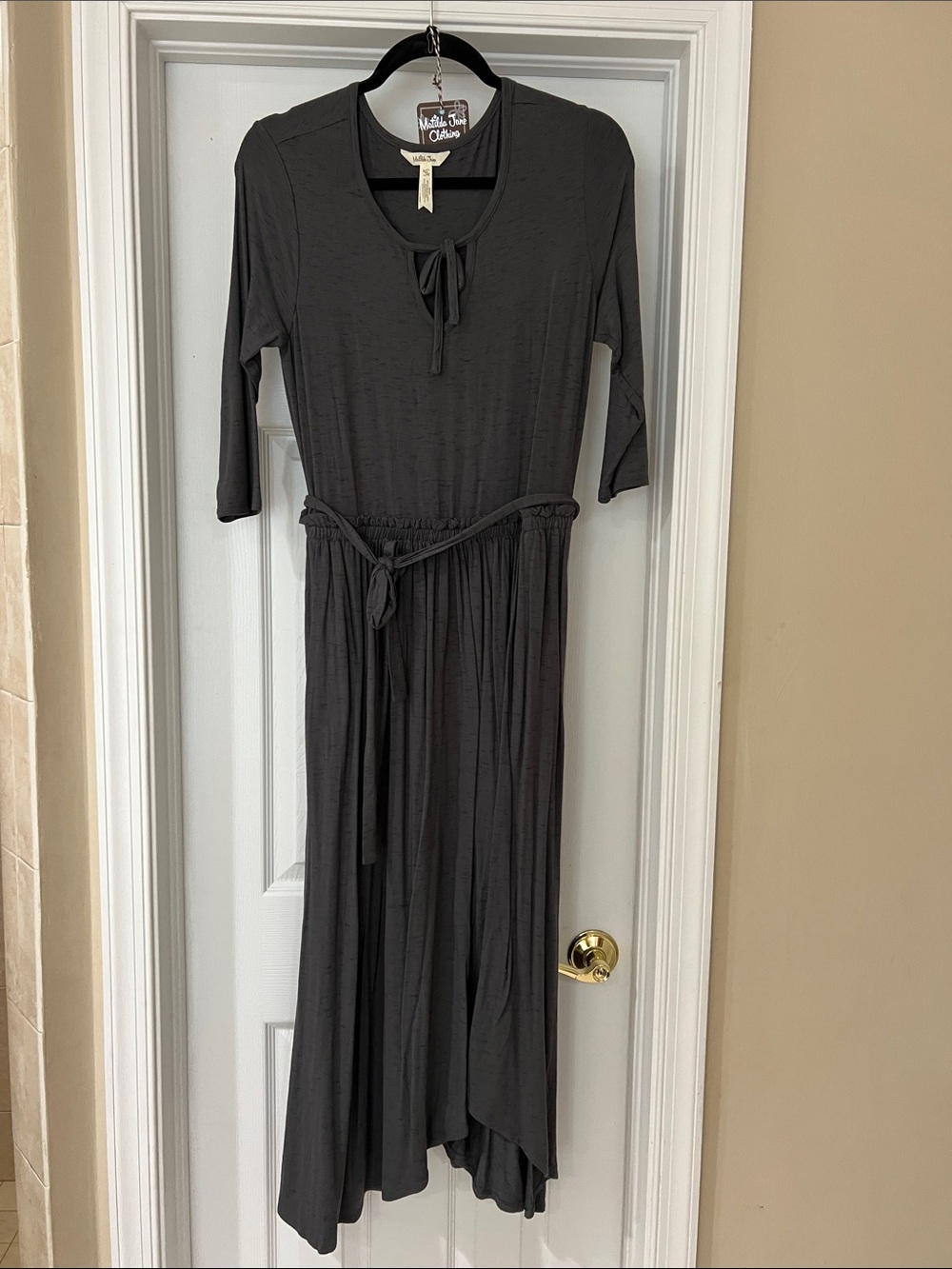 Matilda Jane Charcoal Tie-Neck Maxi Dress
